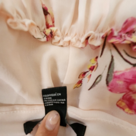 FOREVER 21 Cream & Pink Floral Ruffle V-Neck Wrap Tie Long Sleeve Dress Small - Picture 9 of 11